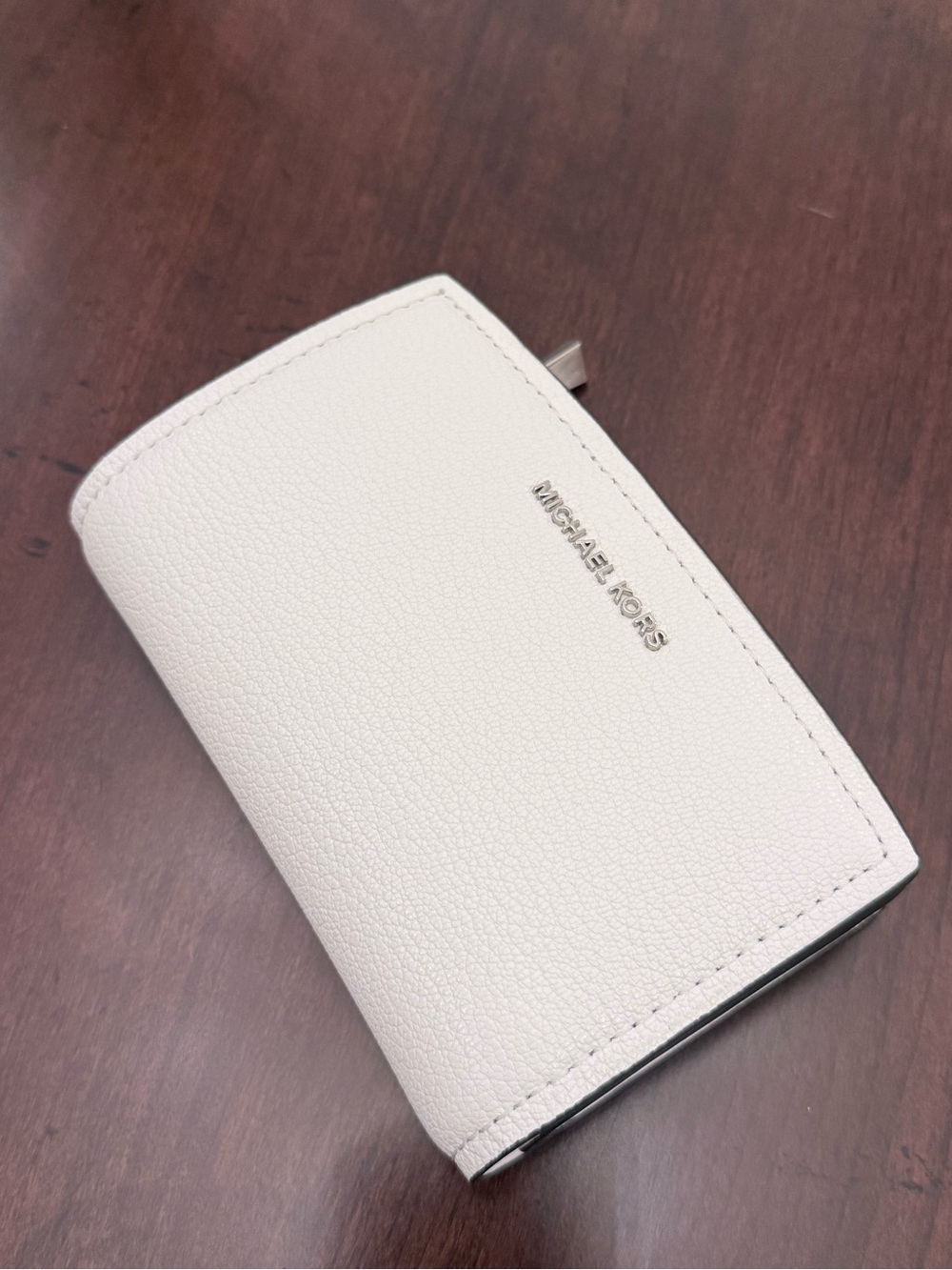 Michael Kors white Pebbled Leather Key & Card Holder